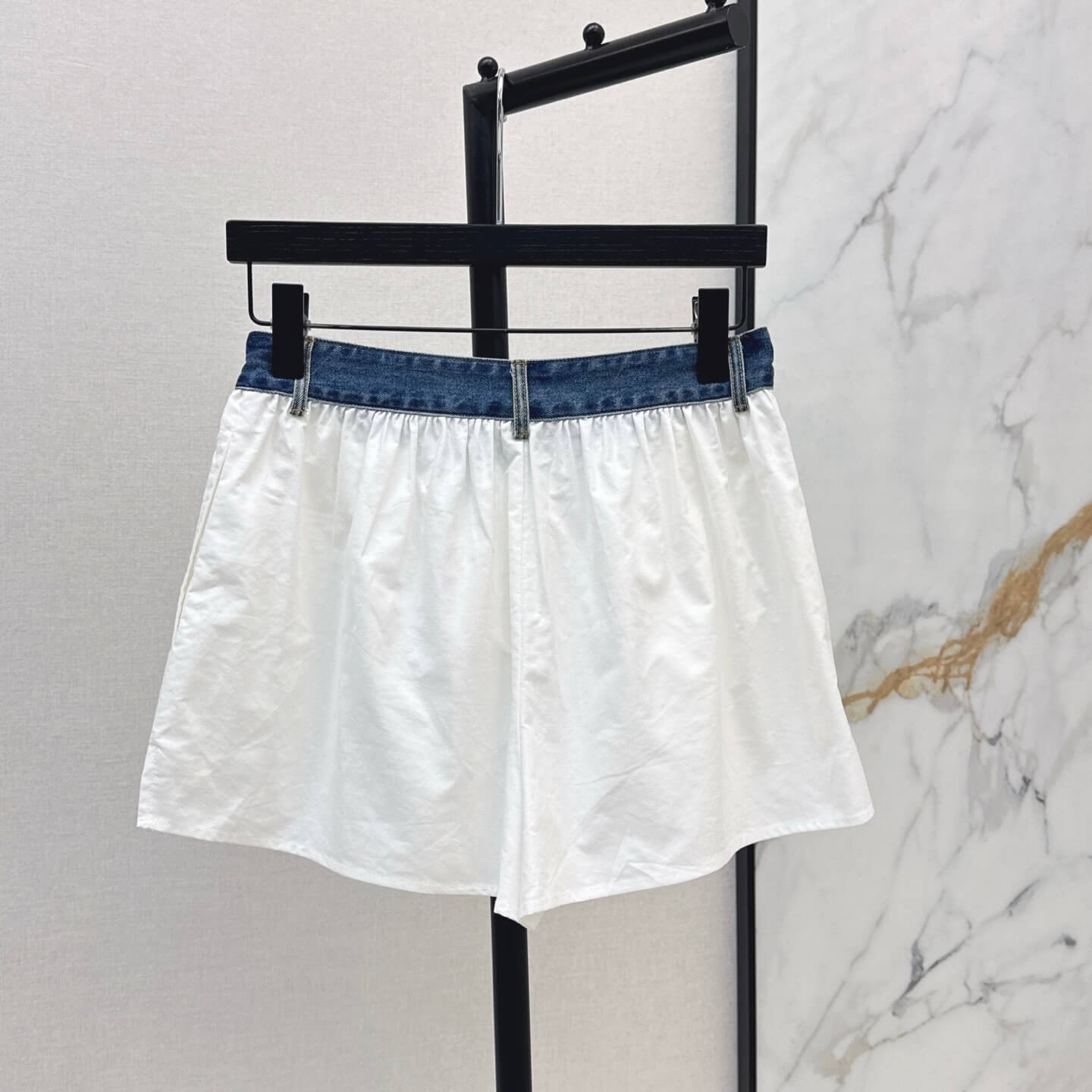 Denim Patchwork Wide-Leg Shorts