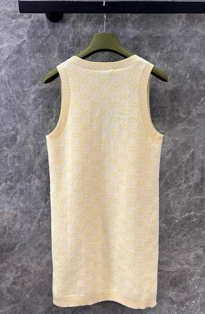 Classic Subtle-Texture All-Over Print Vest Dress