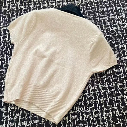 Beaded Bow Square-Neck Short Sleeve