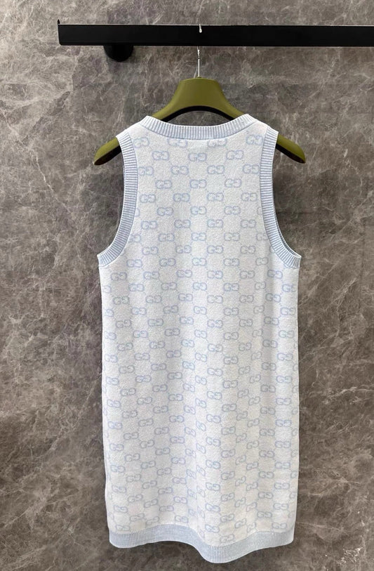 Classic Subtle-Texture All-Over Print Vest Dress
