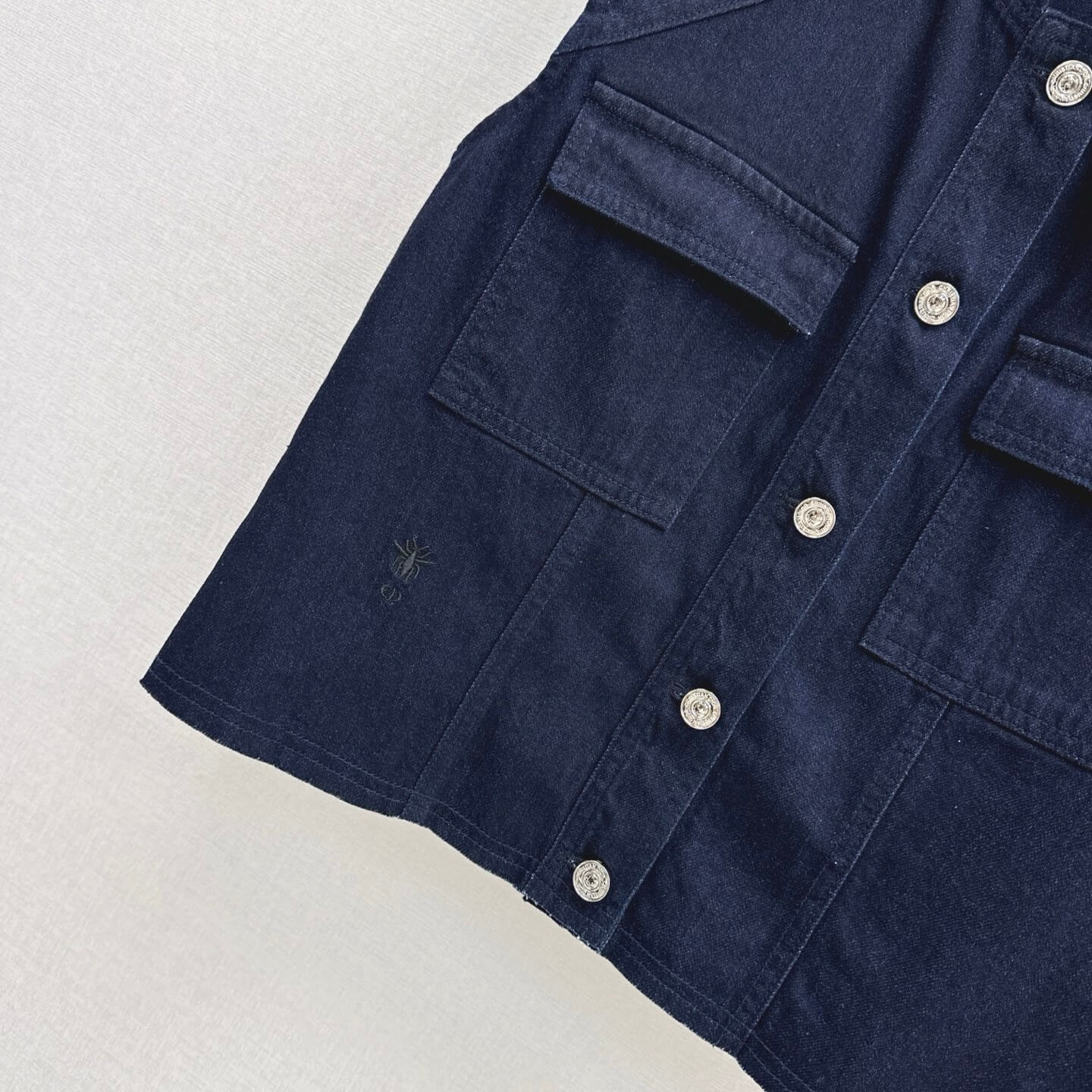 Oversized Denim Vest with Crew Neck