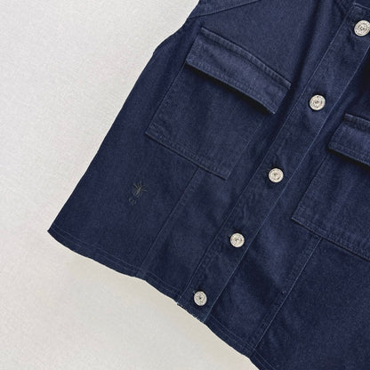 Oversized Denim Vest with Crew Neck
