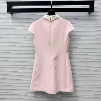 Elegant Collar Diamond-Embellished Bow Dress