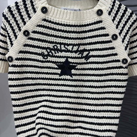 Classic Striped Embroidered Short Sleeve