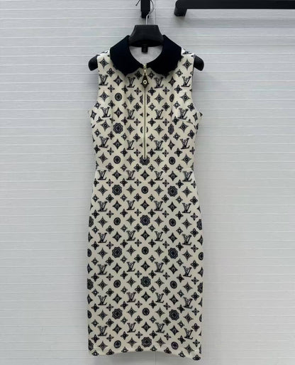 Classic All-Over Print Collar Vest Dress