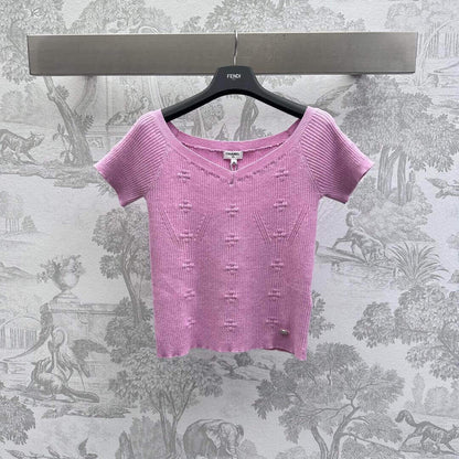 3D Crochet Camellia Knit Short Sleeve