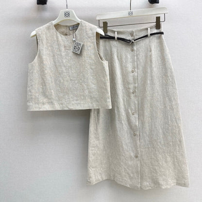 Belted Wrap Skirt Set with Blouson Top