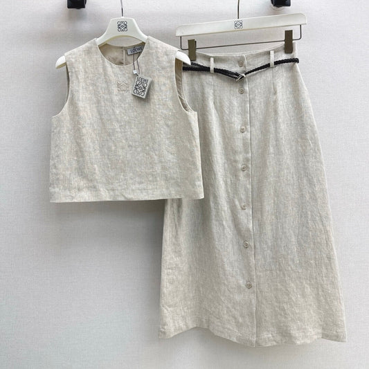 Belted Wrap Skirt Set with Blouson Top