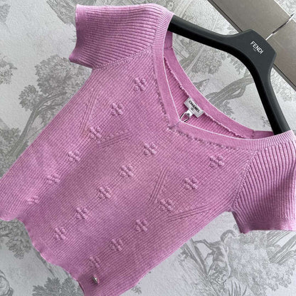 3D Crochet Camellia Knit Short Sleeve