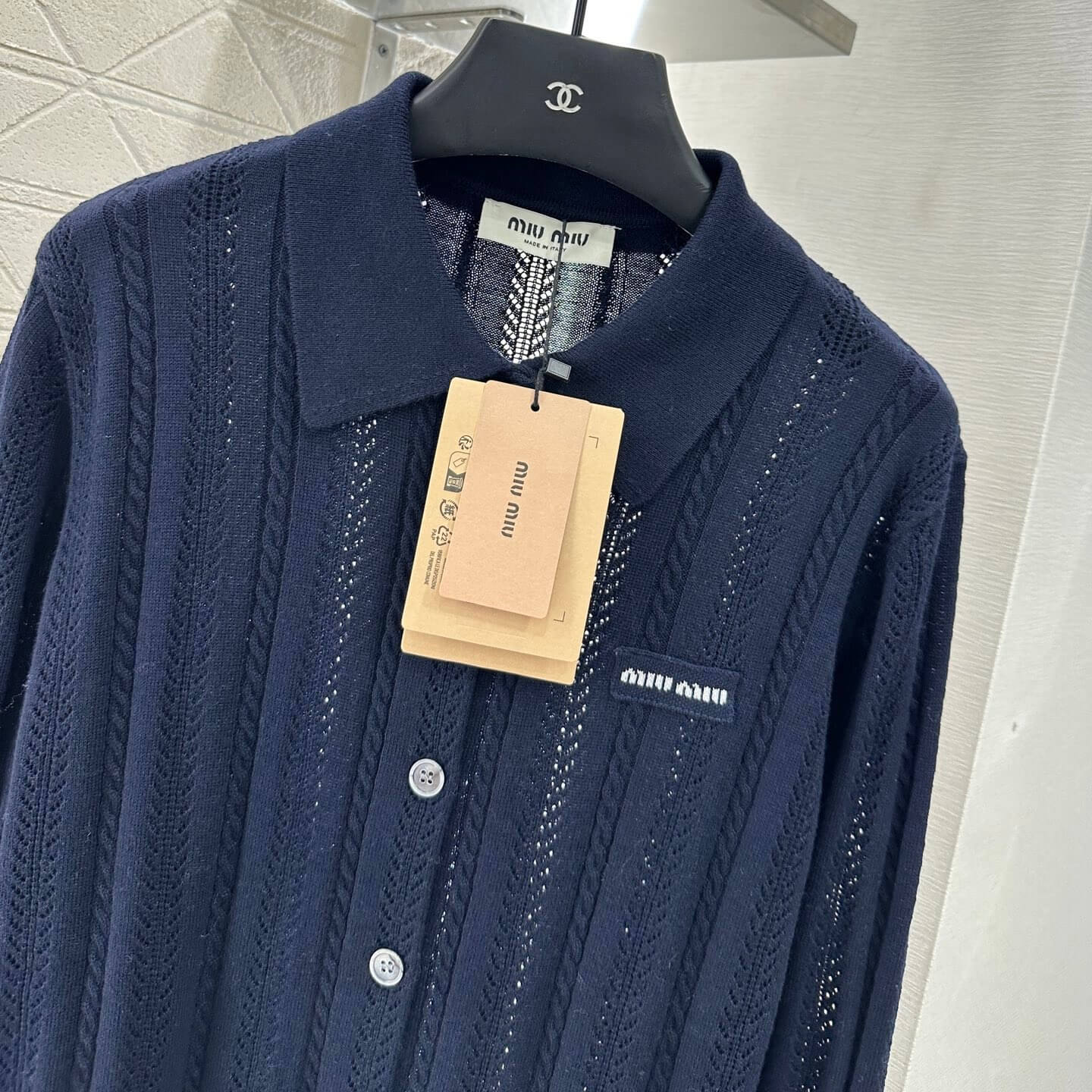 Minimalist Lapel-Design Openwork Knit Cardigan