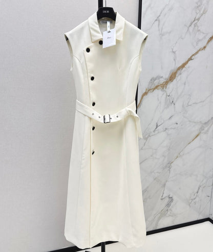 Angled-Button Wrap Dress with Belted Waist