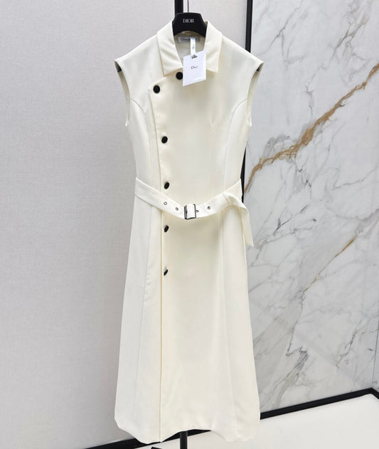 Angled-Button Wrap Dress with Belted Waist