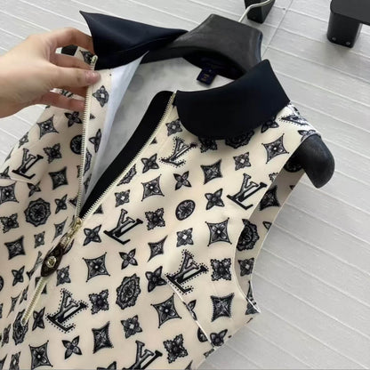 Classic All-Over Print Collar Vest Dress