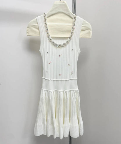 Elegant Sequined Round-Neck Knit Vest Dress