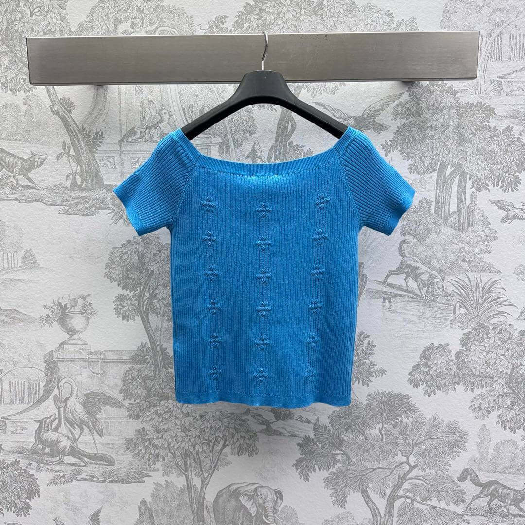 3D Crochet Camellia Knit Short Sleeve