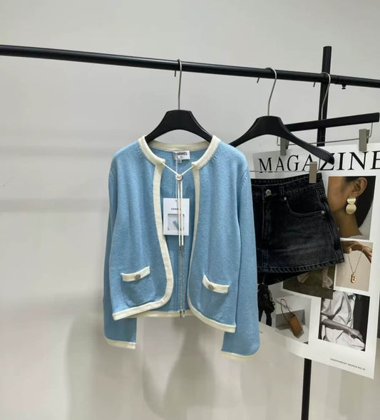 Elegant Drawstring Color-Block Knit Cardigan