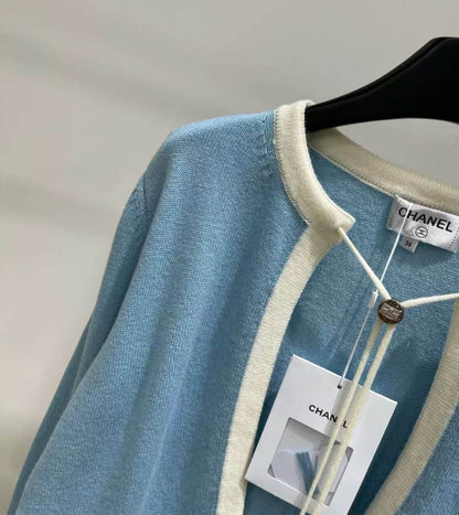 Elegant Drawstring Color-Block Knit Cardigan