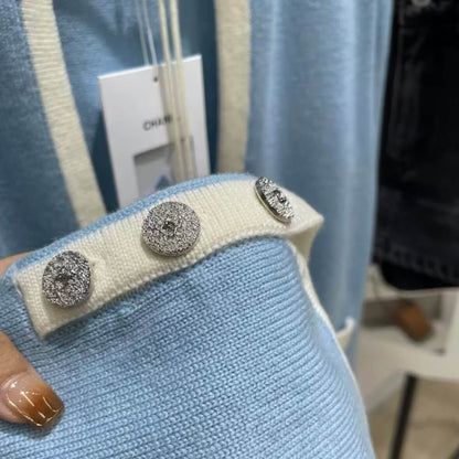 Elegant Drawstring Color-Block Knit Cardigan