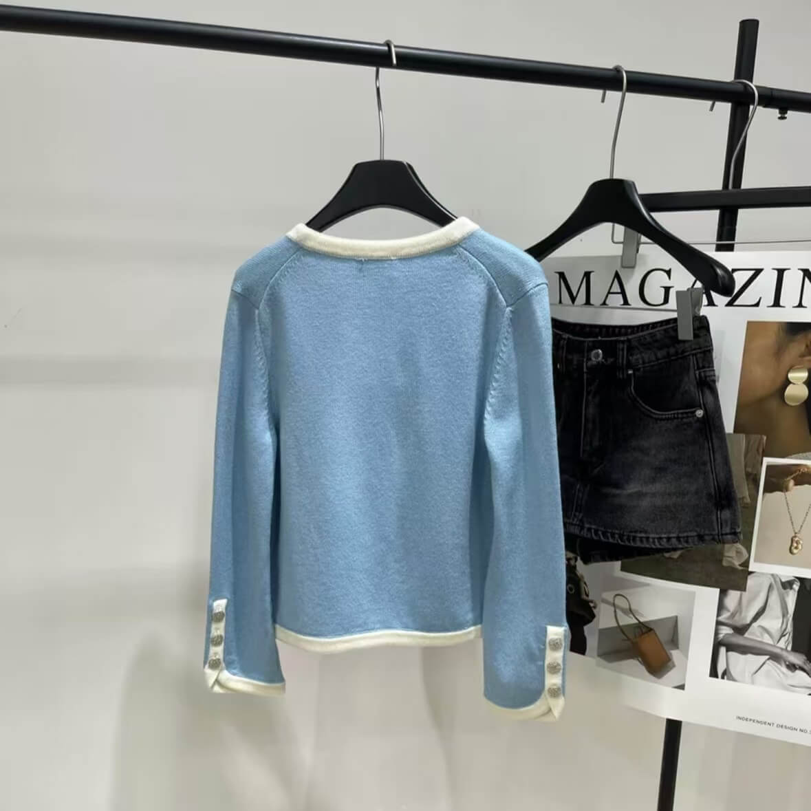 Elegant Drawstring Color-Block Knit Cardigan