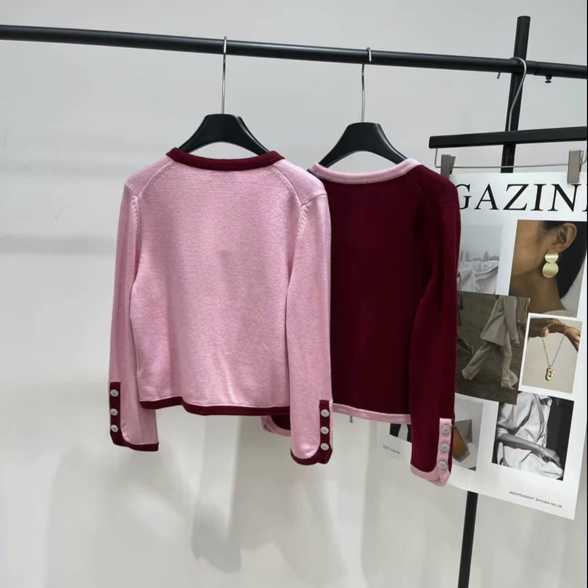 Elegant Drawstring Color-Block Knit Cardigan