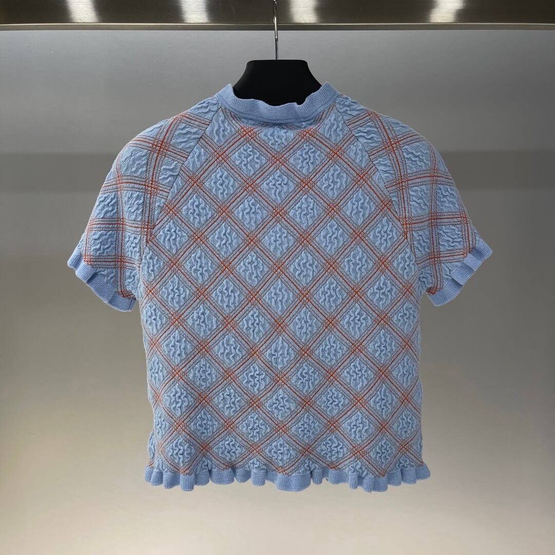 Diamond Pattern Lace Knitted Short Sleeve