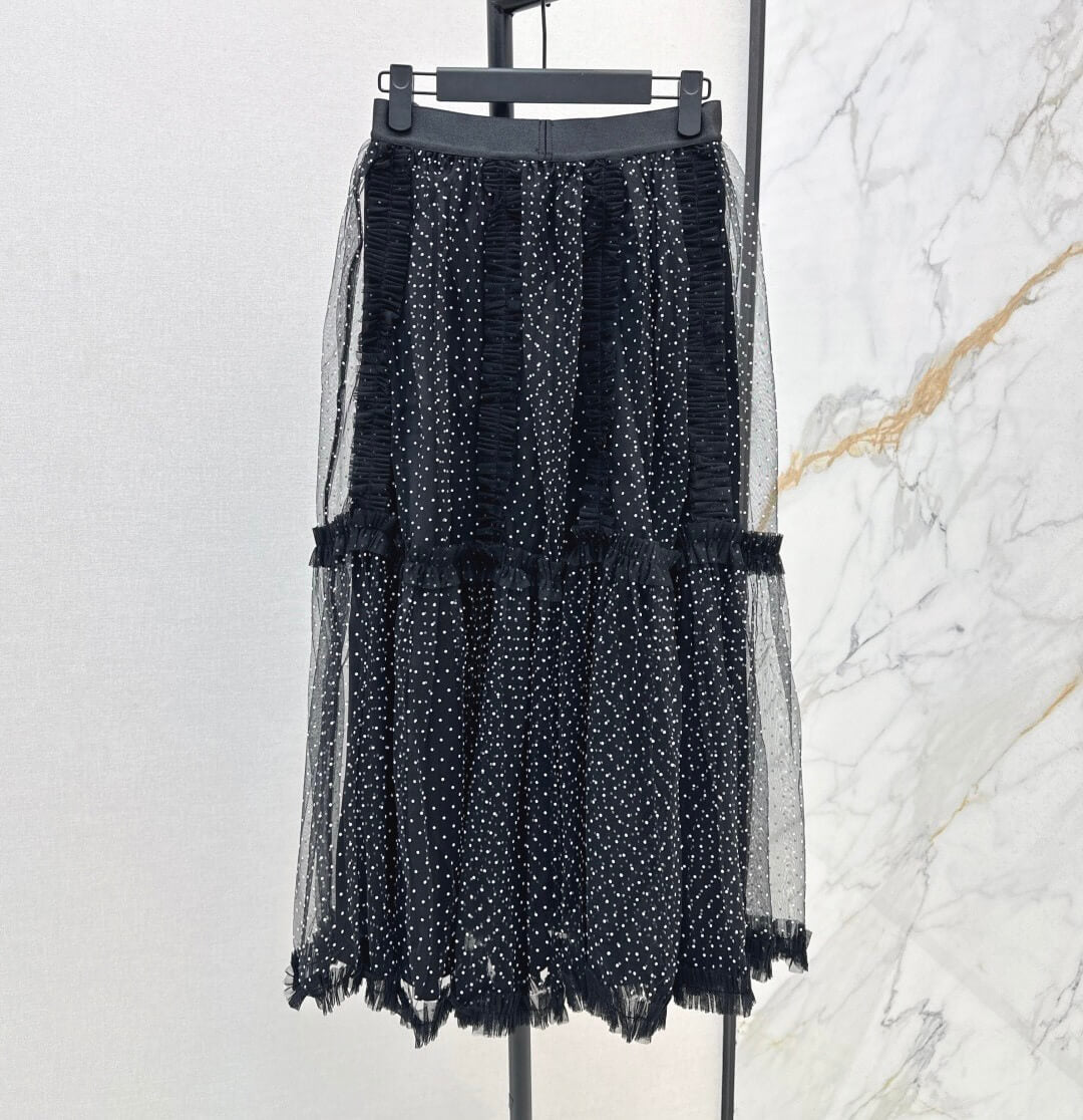 Elegant 3D Flocked Polka Dot Midi Skirt