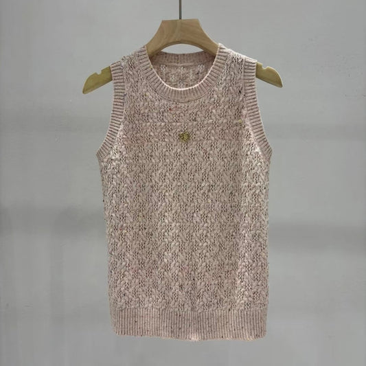 Minimalist Crewneck Lace-Knit Sleeveless Top