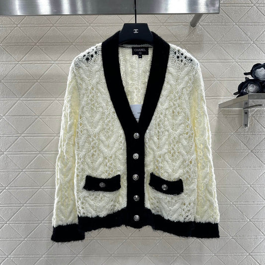 Classic Color-Block Crochet Knit Cardigan