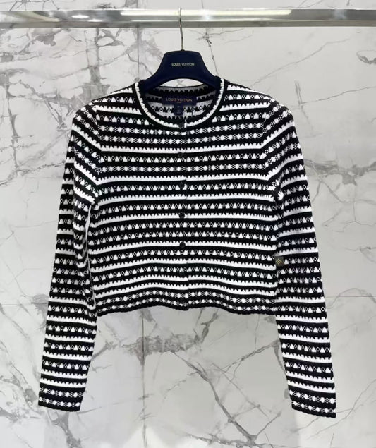 Classic Striped Crochet Knit Cardigan