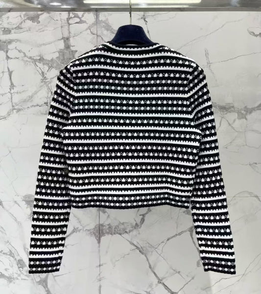 Classic Striped Crochet Knit Cardigan