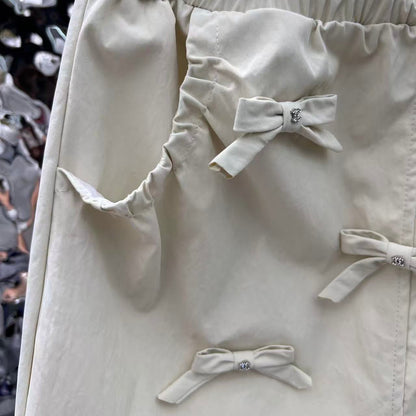 Vintage Bow-Embellished Elastic Waist Short Skirt