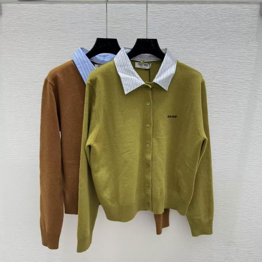 Classic Detachable Striped Collar Button-Up Cardigan