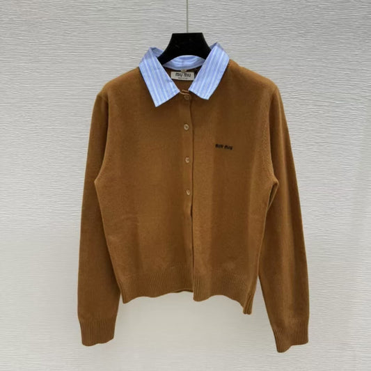 Classic Detachable Striped Collar Button-Up Cardigan
