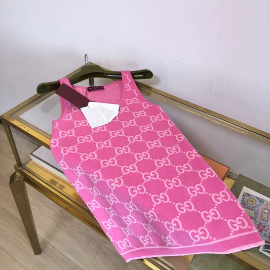 Classic Pink Cotton Jacquard Dress