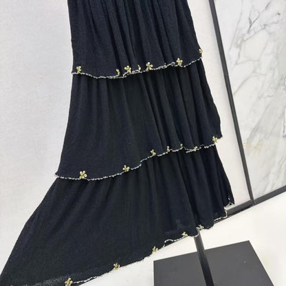 Elegant Tiered Lace Trim Beaded Dress
