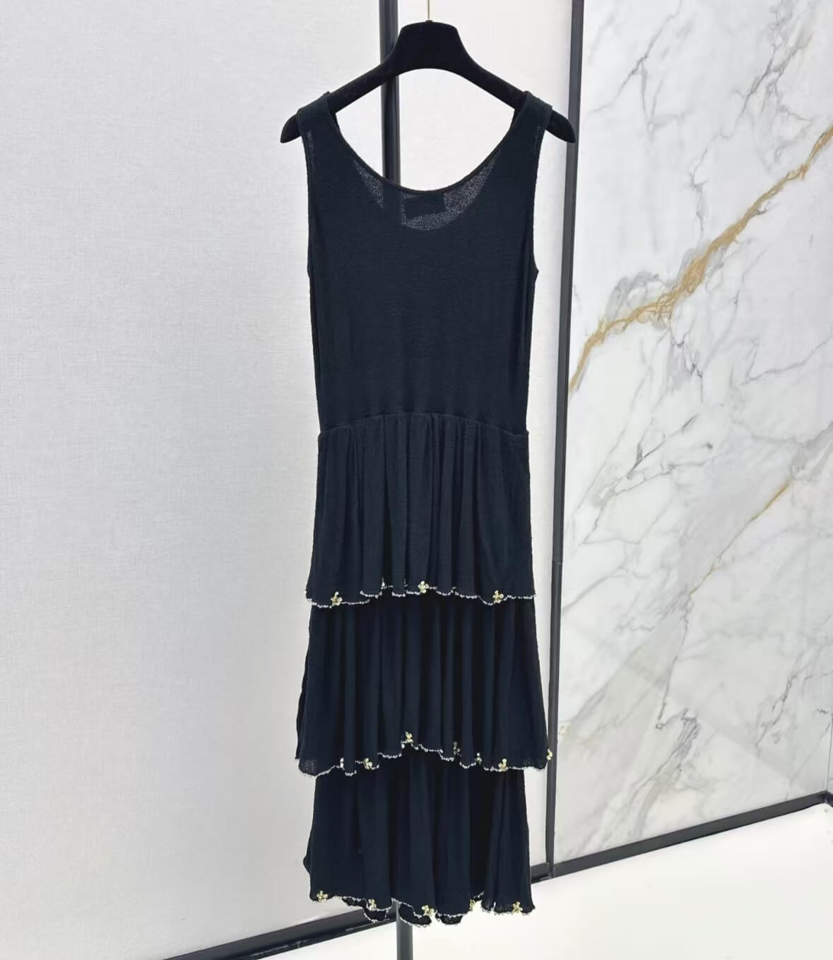 Elegant Tiered Lace Trim Beaded Dress