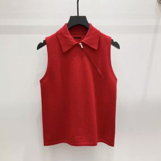 Trendy Asymmetrical Side-Zip Polo Collar Vest