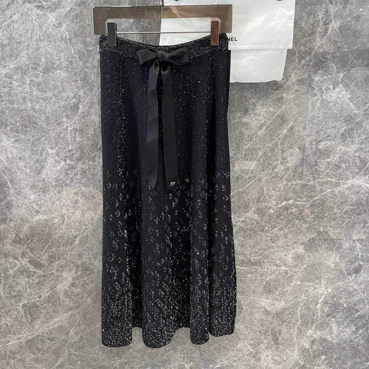 Bow-Embellished Sequin Skirt