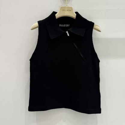 Trendy Asymmetrical Side-Zip Polo Collar Vest