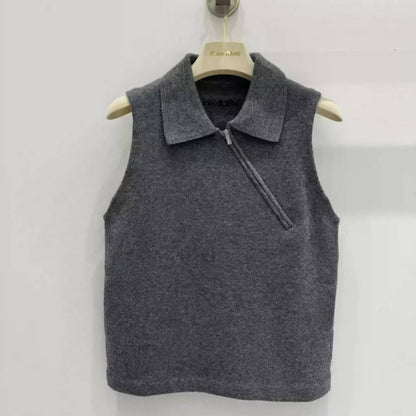 Trendy Asymmetrical Side-Zip Polo Collar Vest