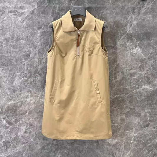 Minimalist Embroidered Half-Zip Vest Dress