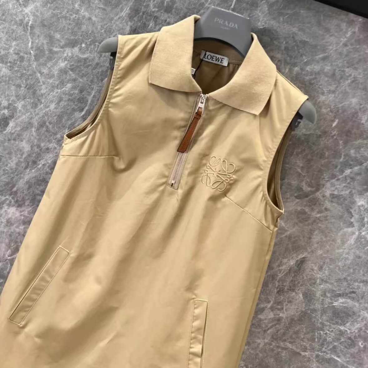 Minimalist Embroidered Half-Zip Vest Dress