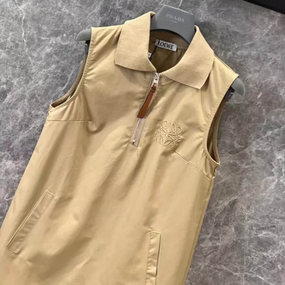 Minimalist Embroidered Half-Zip Vest Dress