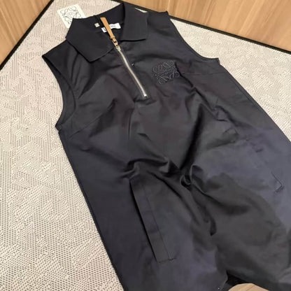 Minimalist Embroidered Half-Zip Vest Dress