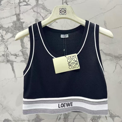 Cropped Letter Jacquard Elastic Waist Vest