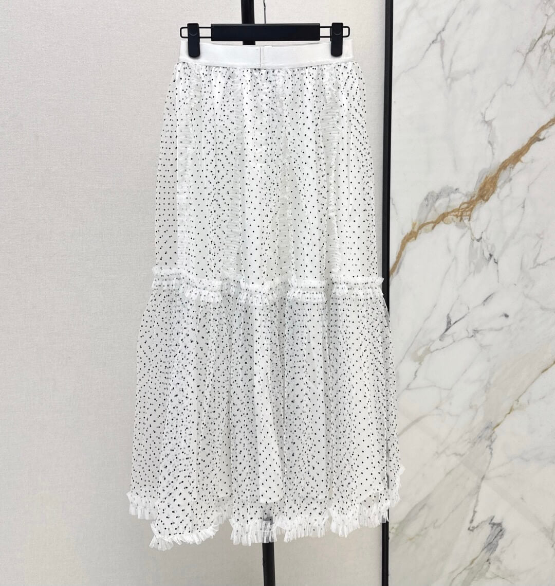 Elegant 3D Flocked Polka Dot Midi Skirt