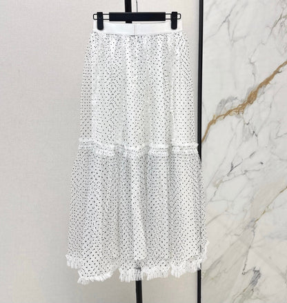 Elegant 3D Flocked Polka Dot Midi Skirt