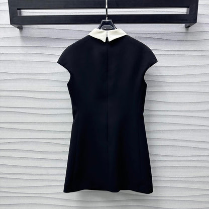 Elegant Collar Diamond-Embellished Bow Dress