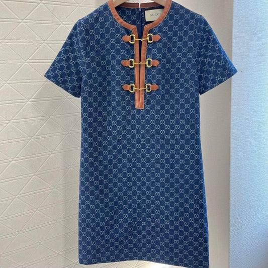All-Over Print Saddle-Strap Collar Dress
