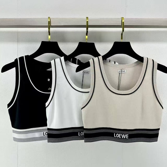 Cropped Letter Jacquard Elastic Waist Vest